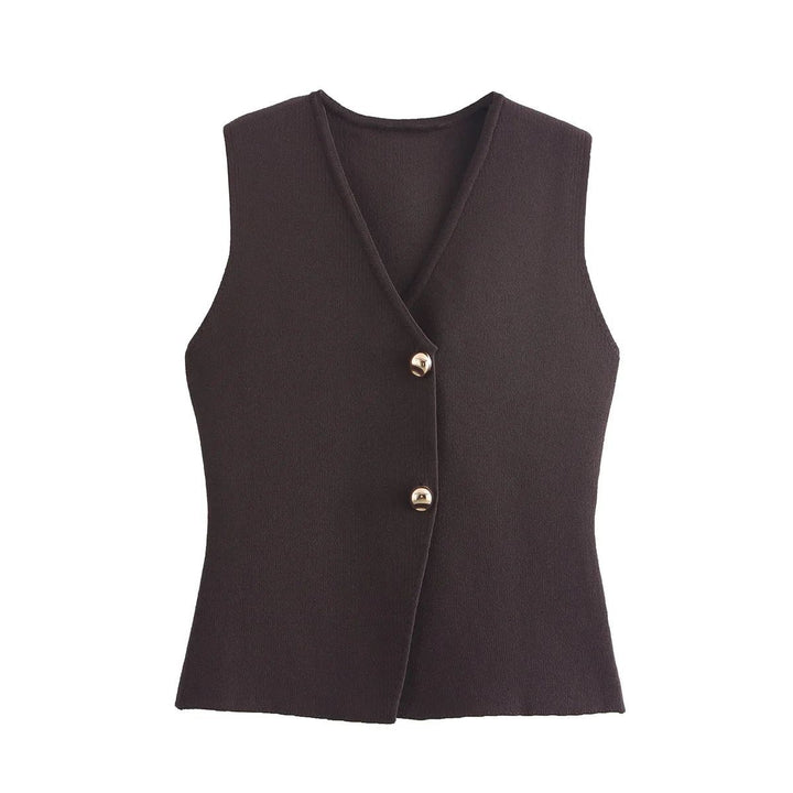 Gilet Femme en Maille – Cardigan Sans Manches Boutonné
