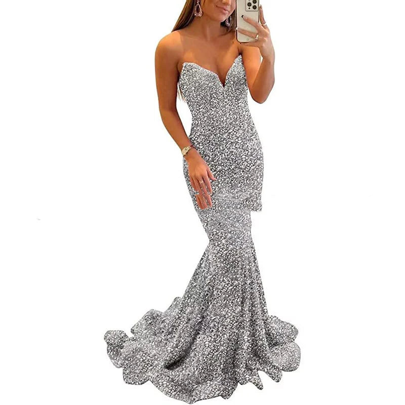Vestido maxi de lentejuelas para mujer: elegante silueta de sirena