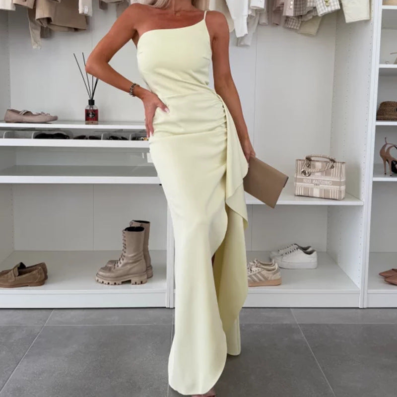 Robe Maxi Femme Épaule Dénudée – Coupe Cintrée Fendue