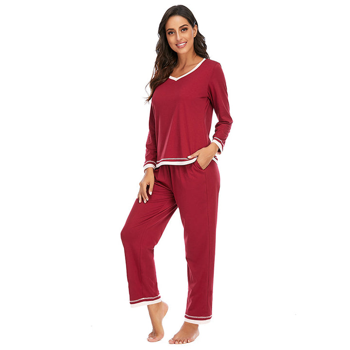 Damen-Baumwollpyjama – Zweiteiliges Set mit langen Ärmeln