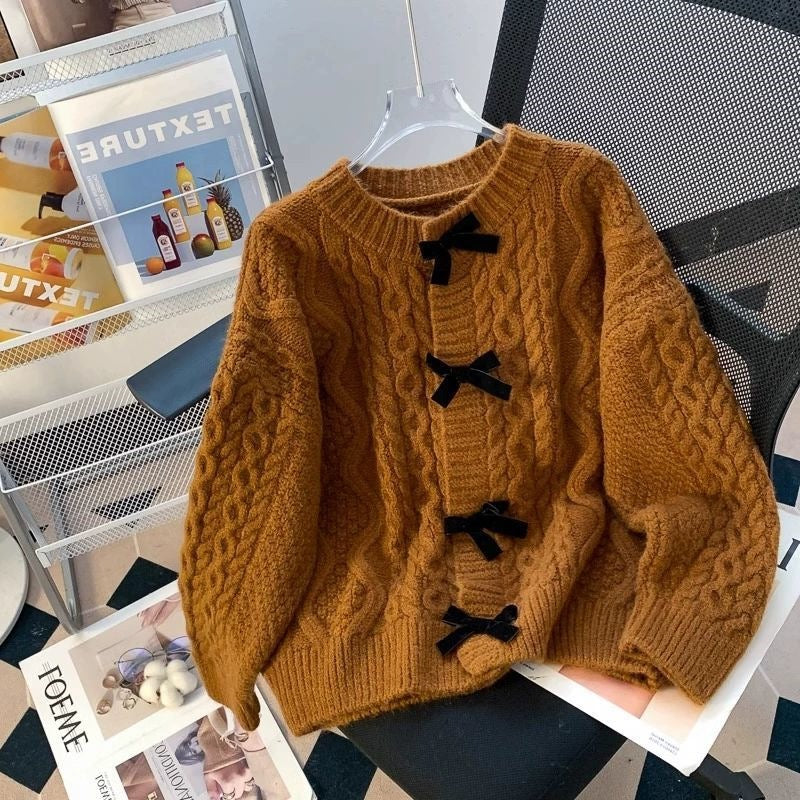 Gilet Femme en Maille Texturée – Détail Nœud et Manches Amples