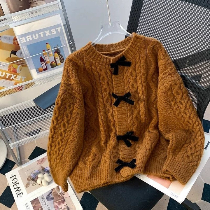 Gilet Femme en Maille Texturée – Détail Nœud et Manches Amples