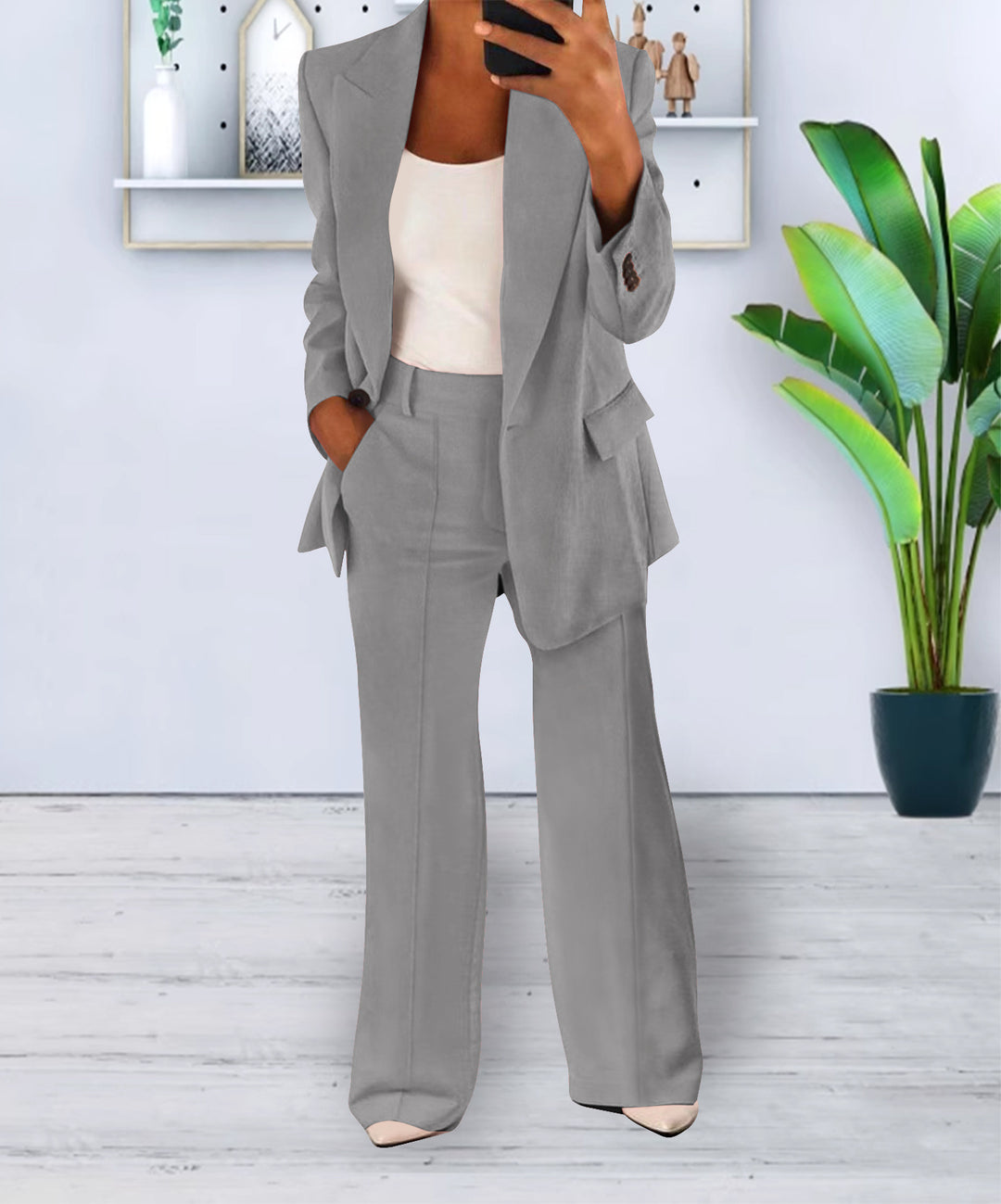 Ensemble Deux Pièces Femme – Blazer Décontracté et Pantalon Droit