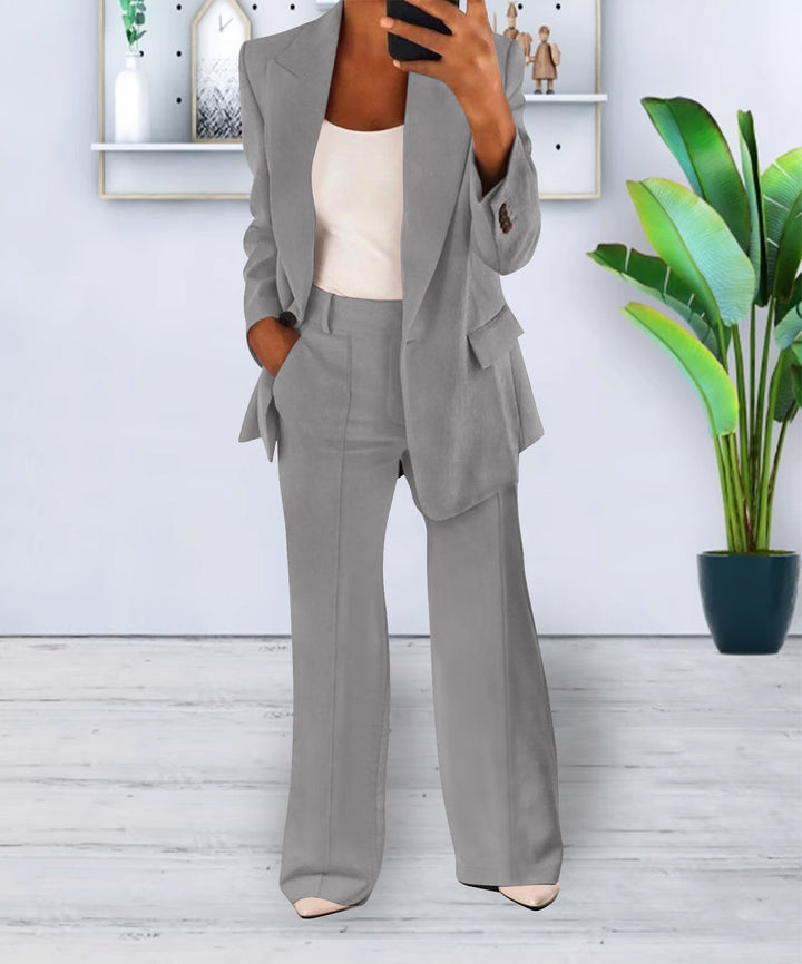 Ensemble Deux Pièces Femme – Blazer Décontracté et Pantalon Droit