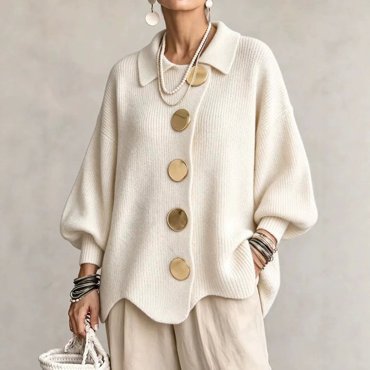 Cardigan Femme en Maille – Coupe Ample à Col Revers Boutonné