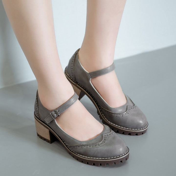 Damesko i Mary Jane-stil – Retro chunky hæl med ankelrem