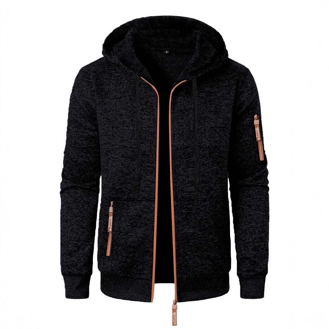 Herren-Pullover mit Kapuze und Reißverschluss – Gerader Schnitt, Strickwaren-Finish