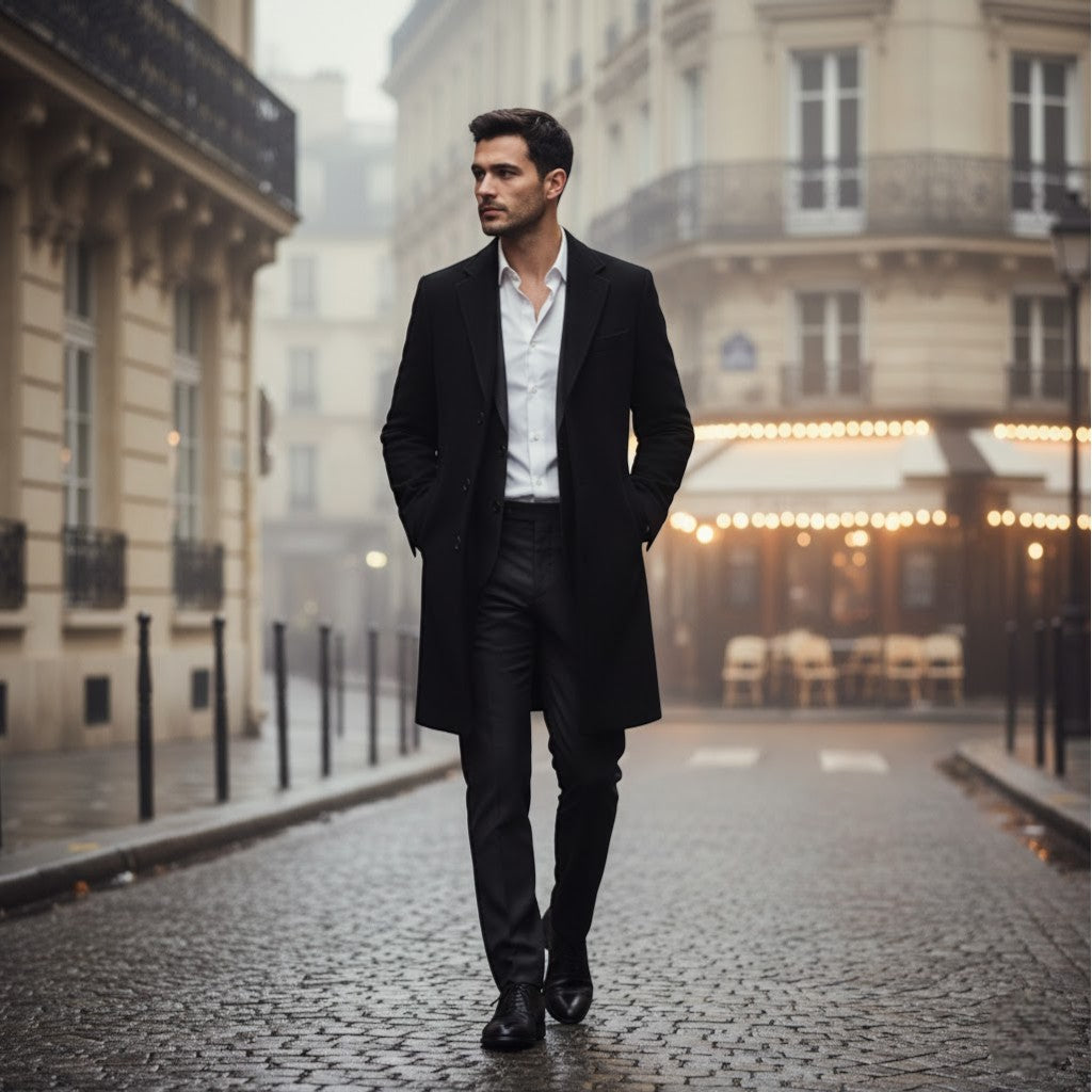 Claire Mode | Herrenmantel aus Wolle – Mittellanger Trenchcoat im modernen Schnitt