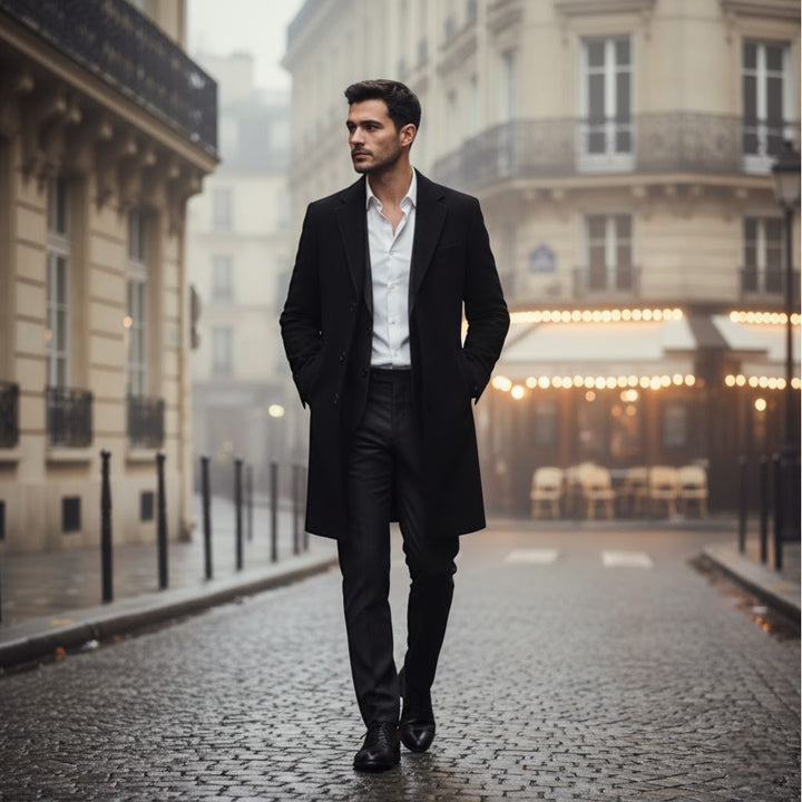 Claire Mode | Herrenmantel aus Wolle – Mittellanger Trenchcoat im modernen Schnitt