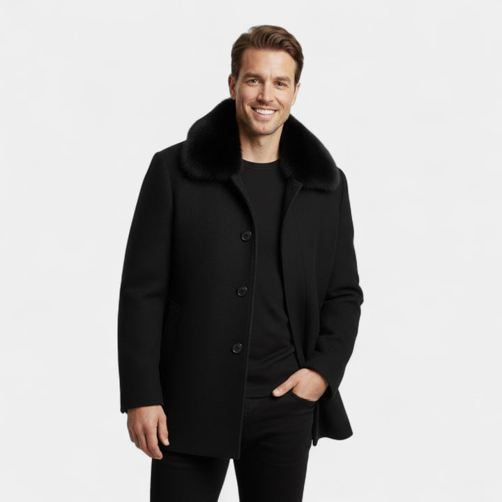 Cappotto trench in lana uomo con collo in pelliccia