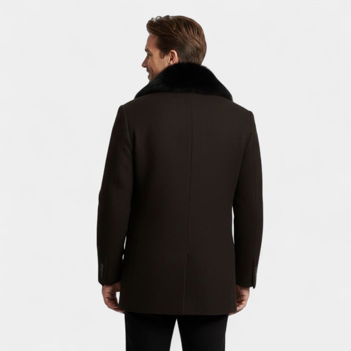 Cappotto trench in lana uomo con collo in pelliccia