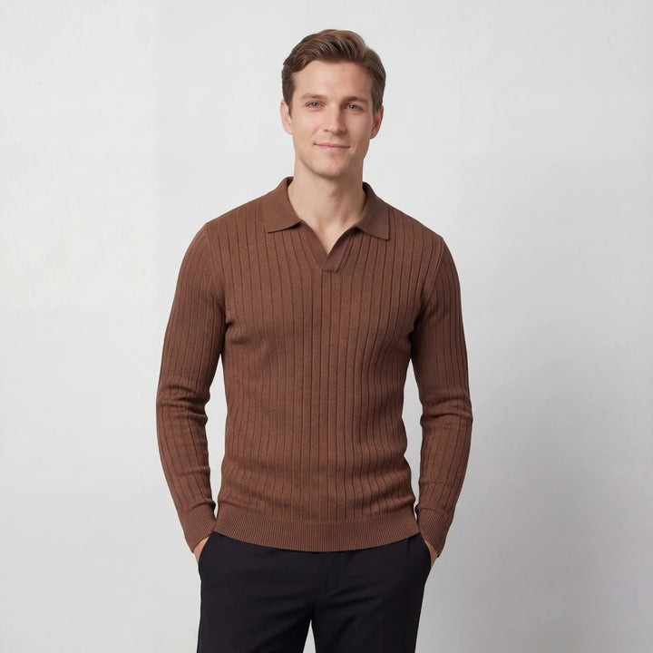 Polo a righe uomo in cotone maniche lunghe – stile coreano minimalista