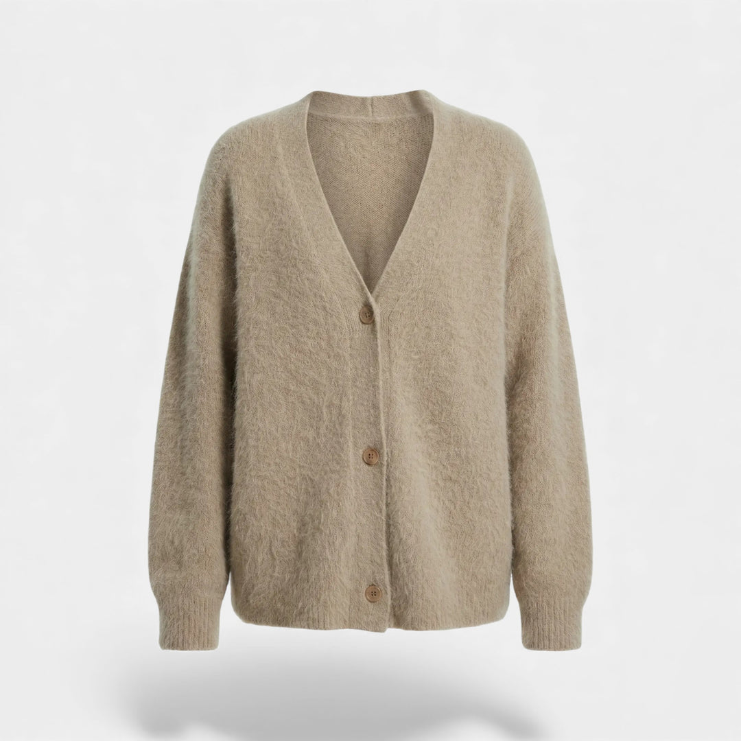 Damen Strickjacke aus weichem Strick mit Knöpfen – V-Ausschnitt, lockerer Schnitt