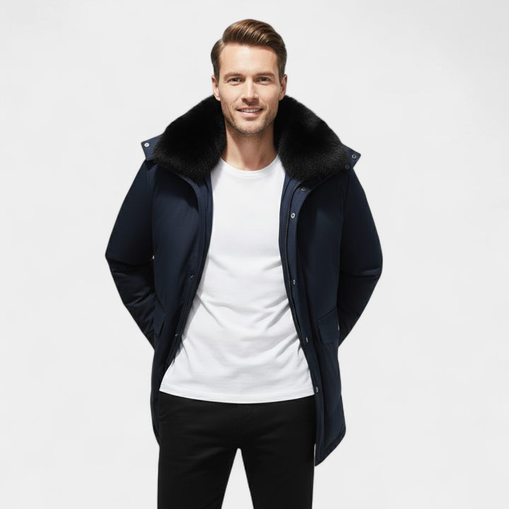 Claire Mode | Cappotto Uomo Medio Lungo – Giacca Foderata con Collo in Pelliccia