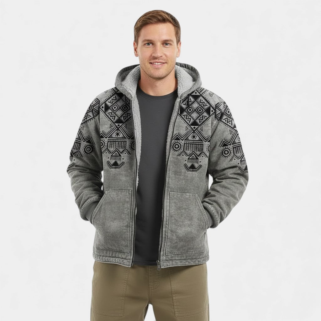 Riche | Cardigan uomo stampato retrò con fodera in pile