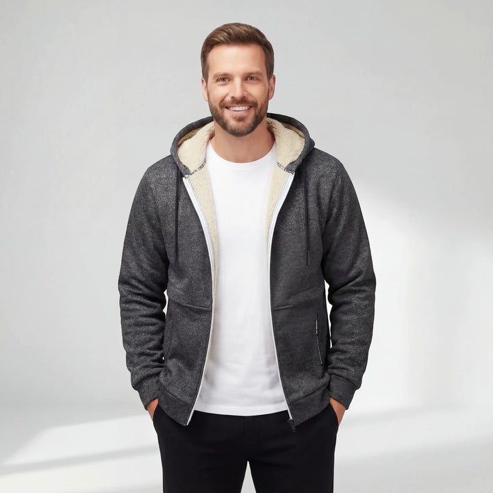 Herren Sherpa-Fleece-Cardigan mit Kapuze und Reißverschluss – Relaxed Fit