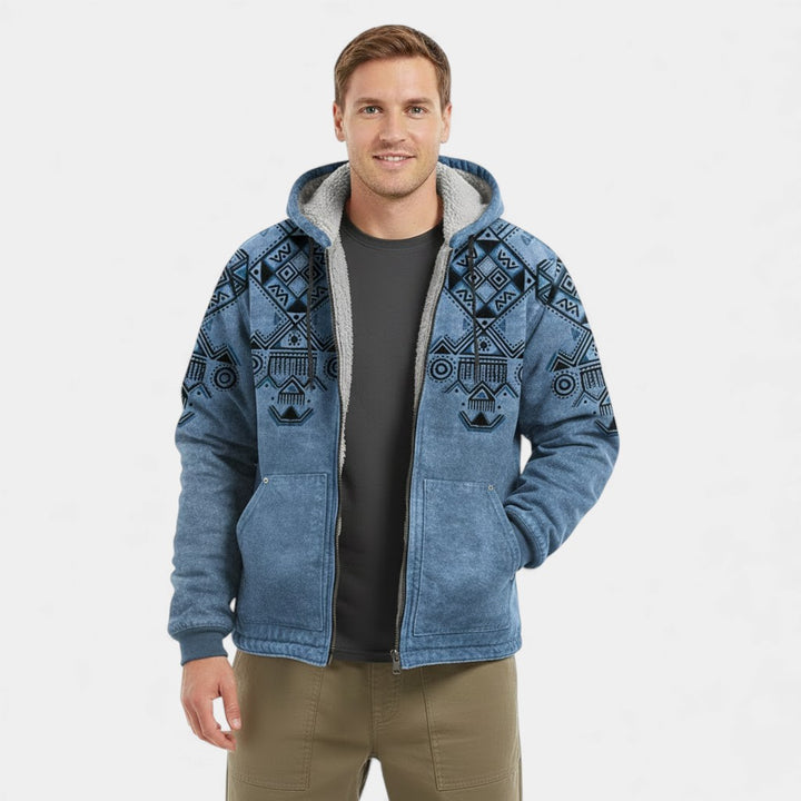 Riche | Cardigan uomo stampato retrò con fodera in pile