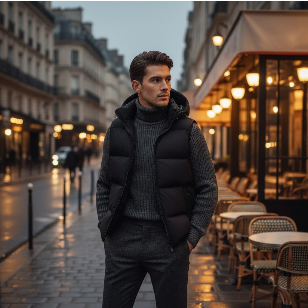 Gilet smanicato uomo cotone con cappuccio – Termico spesso casual