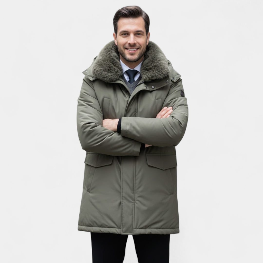 Claire Mode | Cappotto Uomo Medio Lungo – Giacca Foderata con Collo in Pelliccia