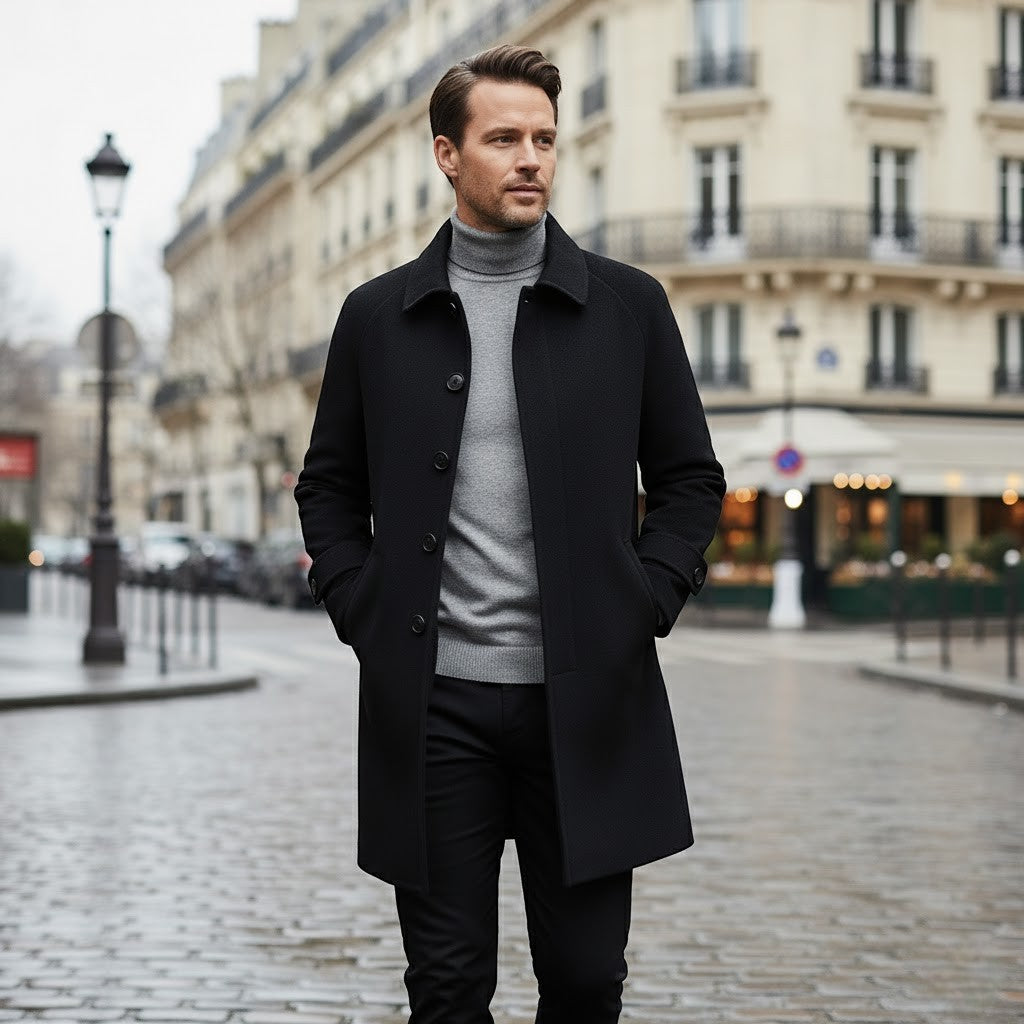 Claire Mode | Cappotto Uomo 100% cachemire – Reversibile Mezza Lunghezza con Chiusura a Un Bottone