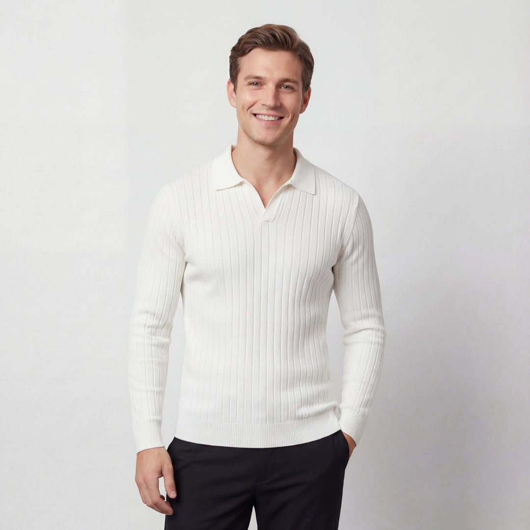 Polo a righe uomo in cotone maniche lunghe – stile coreano minimalista