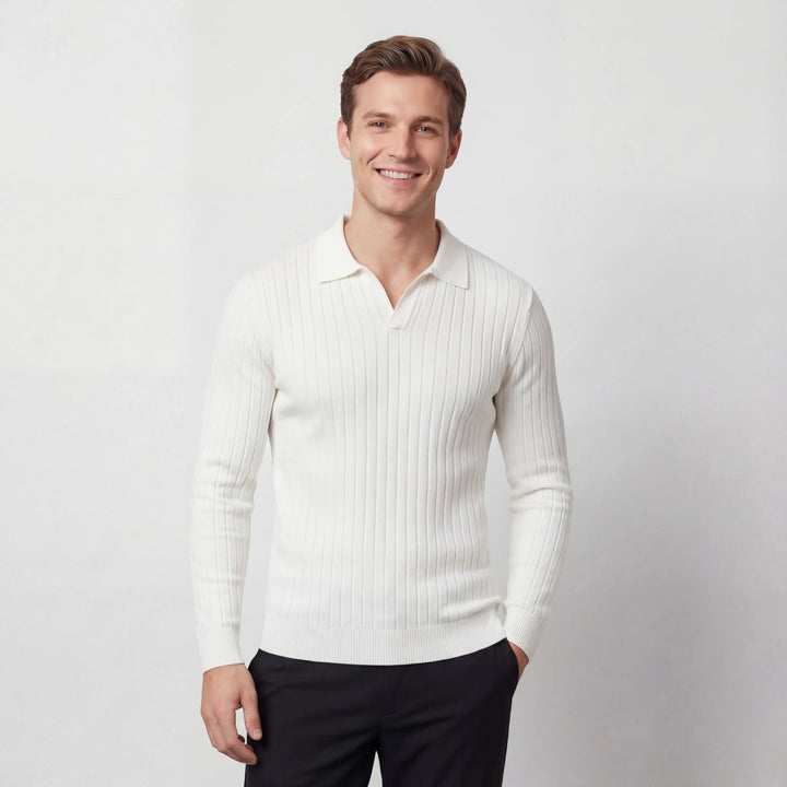 Polo a righe uomo in cotone maniche lunghe – stile coreano minimalista