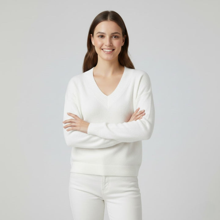 Damenfeinstrickpullover mit V-Ausschnitt – Lässiger, fließender Schnitt