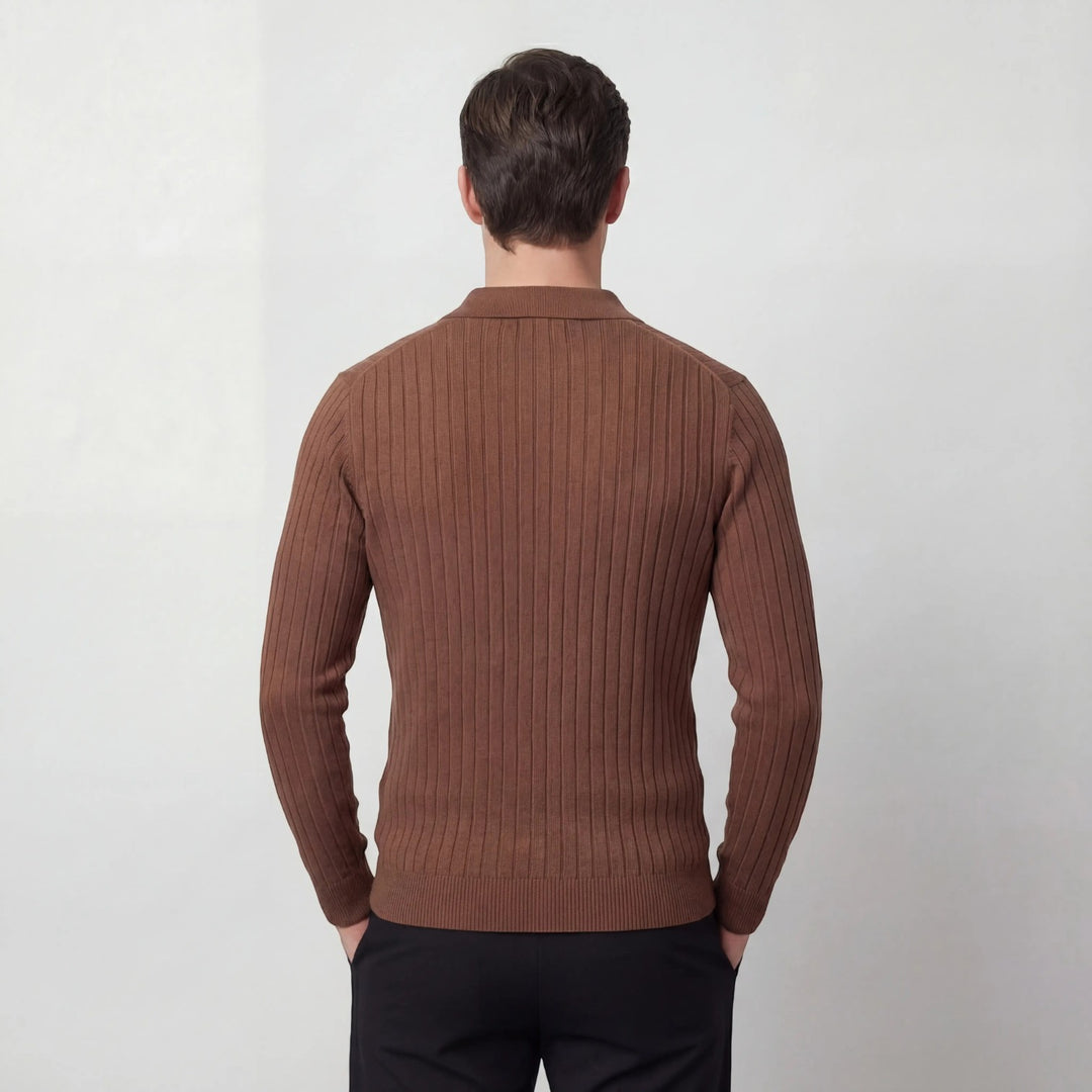 Polo a righe uomo in cotone maniche lunghe – stile coreano minimalista