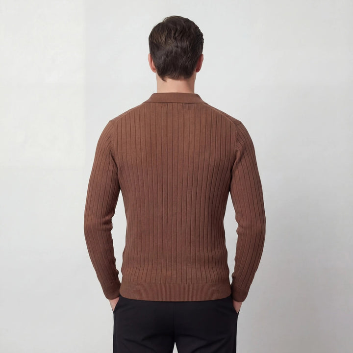 Polo a righe uomo in cotone maniche lunghe – stile coreano minimalista