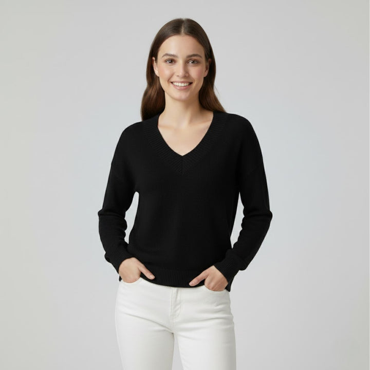 Damenfeinstrickpullover mit V-Ausschnitt – Lässiger, fließender Schnitt