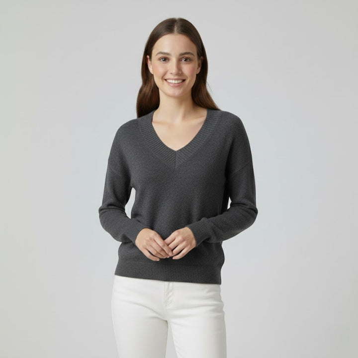 Damenfeinstrickpullover mit V-Ausschnitt – Lässiger, fließender Schnitt