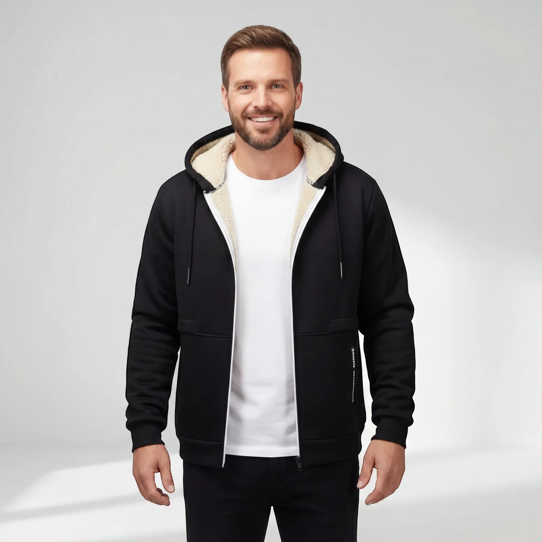 Herren Sherpa-Fleece-Cardigan mit Kapuze und Reißverschluss – Relaxed Fit