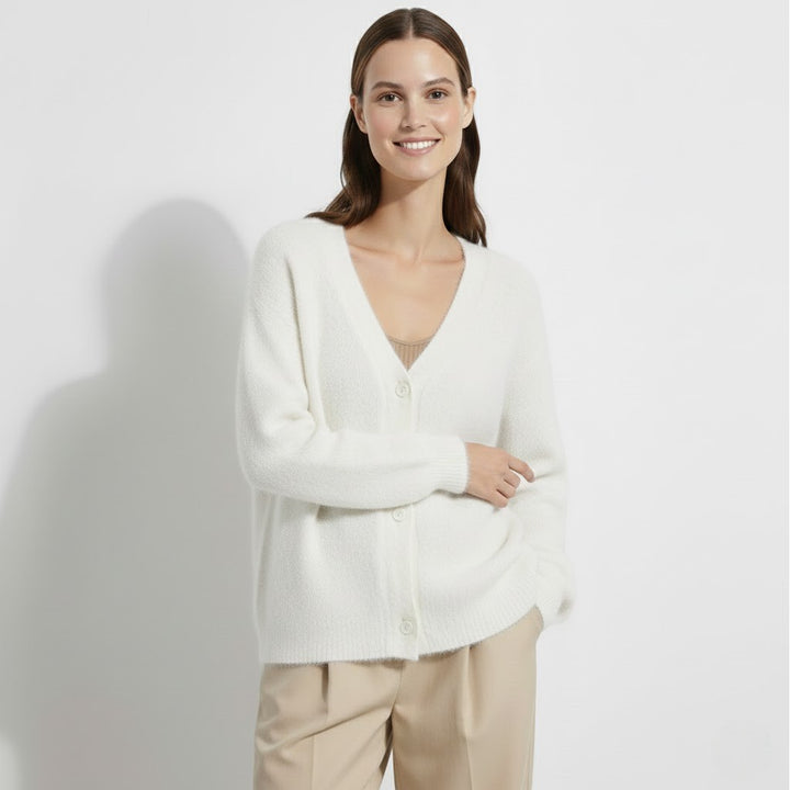 Damen Strickjacke aus weichem Strick mit Knöpfen – V-Ausschnitt, lockerer Schnitt