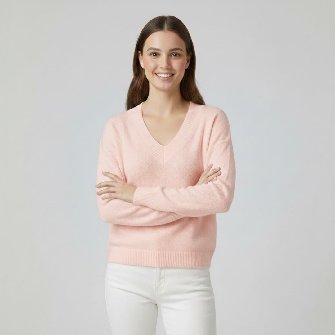 Damenfeinstrickpullover mit V-Ausschnitt – Lässiger, fließender Schnitt