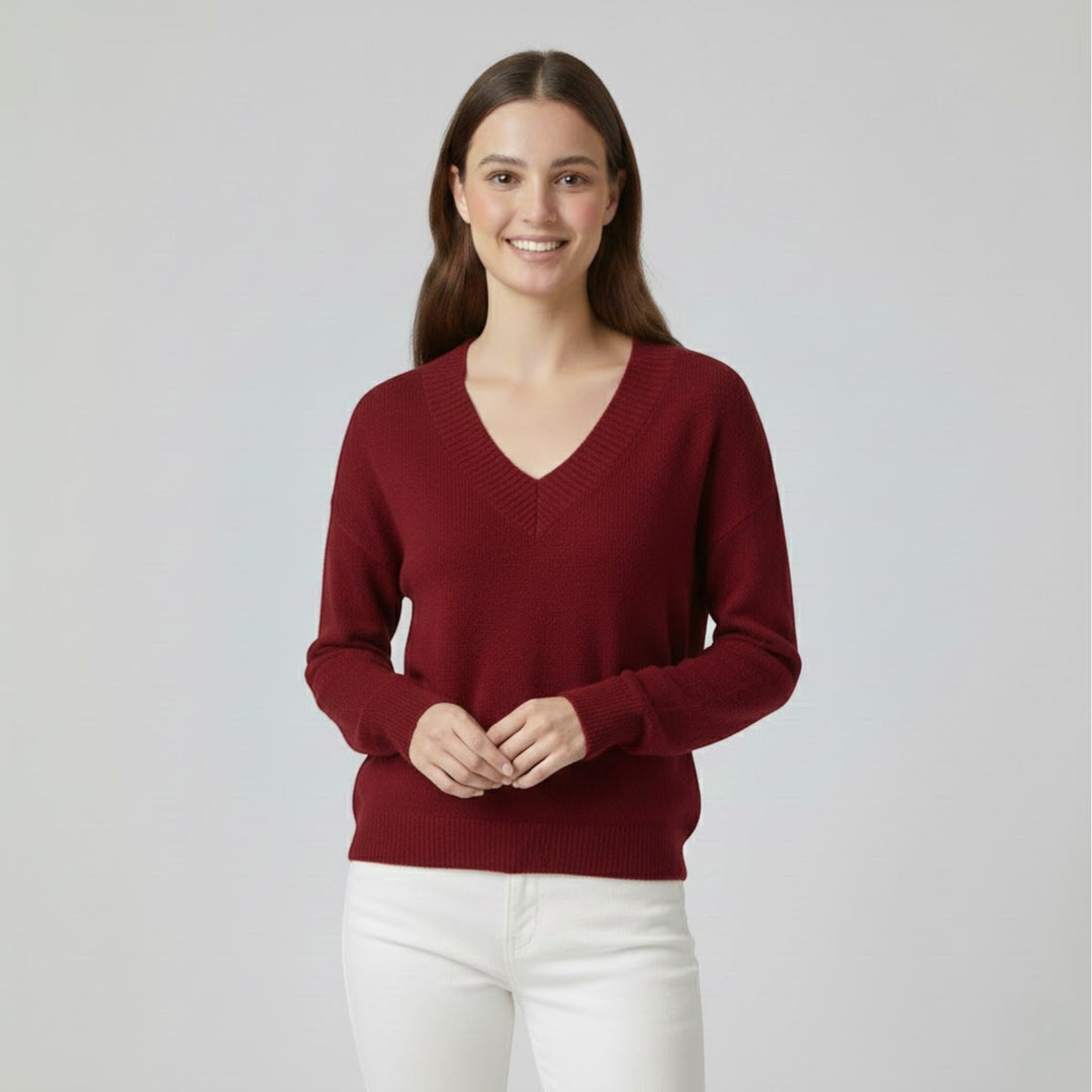 Damenfeinstrickpullover mit V-Ausschnitt – Lässiger, fließender Schnitt