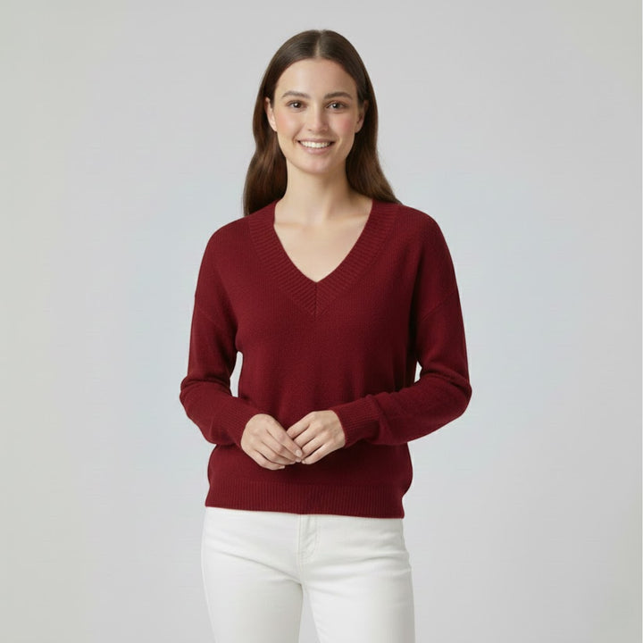 Damenfeinstrickpullover mit V-Ausschnitt – Lässiger, fließender Schnitt
