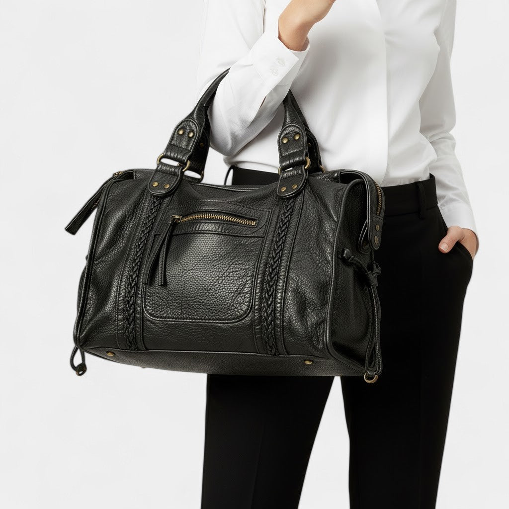 Damentasche aus echtem Leder – Geflochtenes Detail