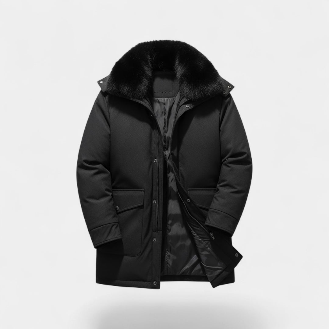 Claire Mode | Cappotto Uomo Medio Lungo – Giacca Foderata con Collo in Pelliccia