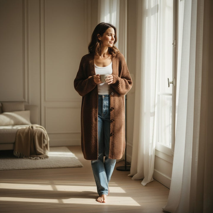 Riche | Damen langer Mantel aus Strickware