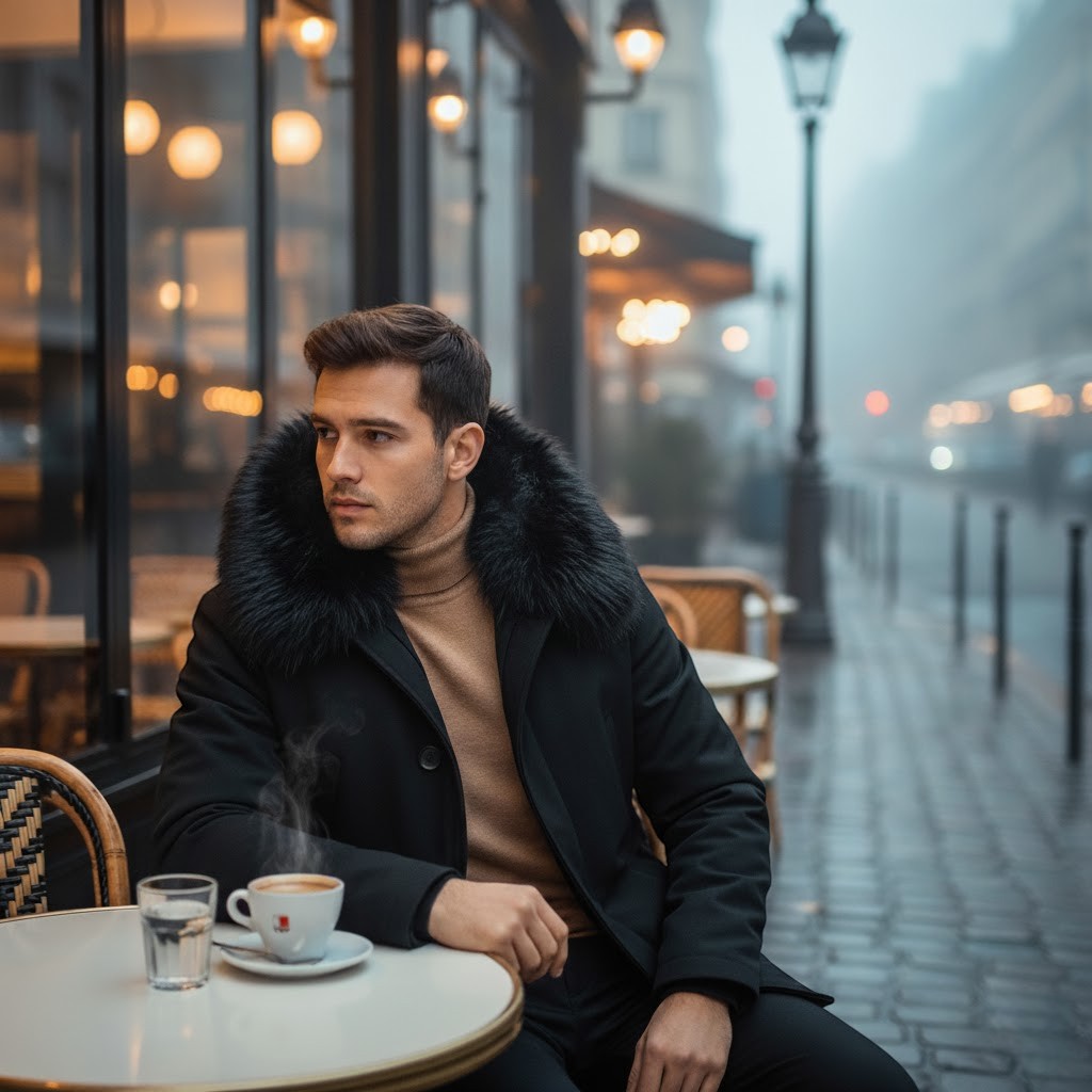 Claire Mode | Cappotto Uomo Medio Lungo – Giacca Foderata con Collo in Pelliccia