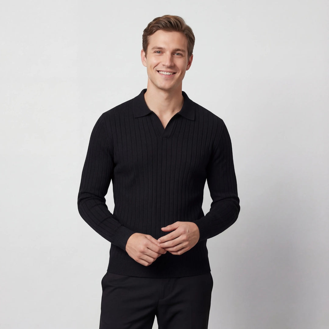 Polo a righe uomo in cotone maniche lunghe – stile coreano minimalista