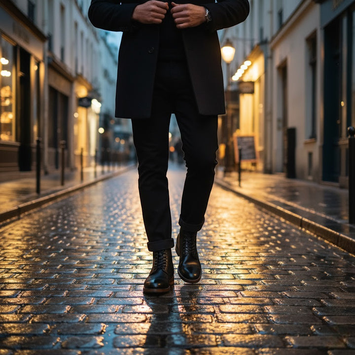 Herrenstiefel aus Leder mit Schnürung – Mittelhoch, runde Spitze, strukturierter Schnitt