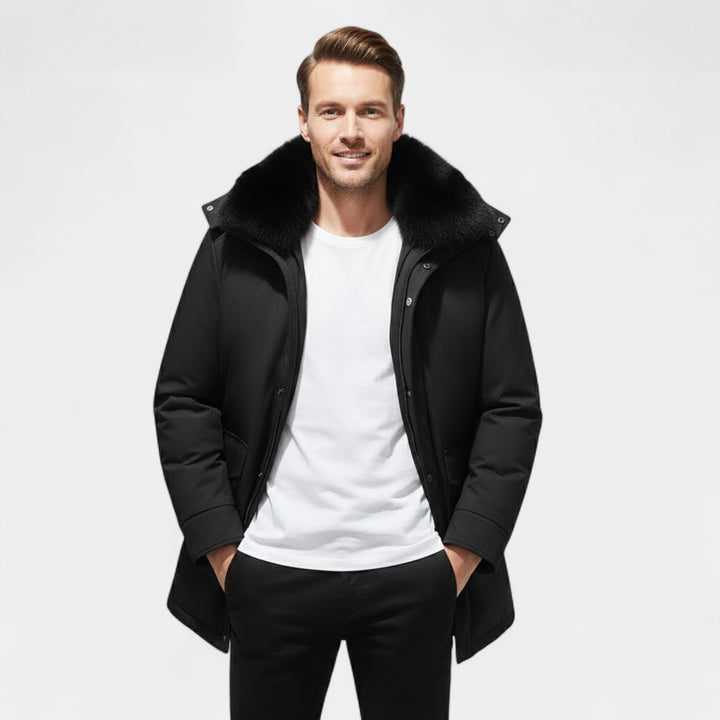 Claire Mode | Cappotto Uomo Medio Lungo – Giacca Foderata con Collo in Pelliccia