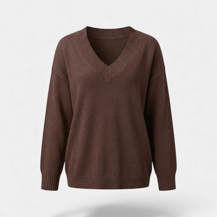 Damenfeinstrickpullover mit V-Ausschnitt – Lässiger, fließender Schnitt