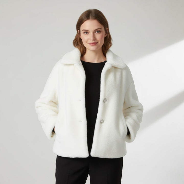 Riche | Cappotto invernale donna con rever in pelliccia morbida