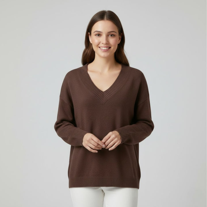 Damenfeinstrickpullover mit V-Ausschnitt – Lässiger, fließender Schnitt