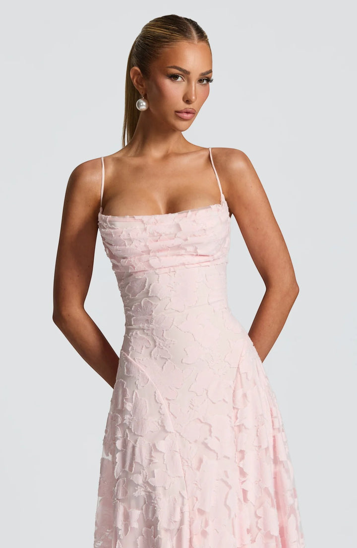 Vestito Maxi Donna con Schiena Scoperta e Lacci – Corsetto Aderente | Pizzo Testurizzato