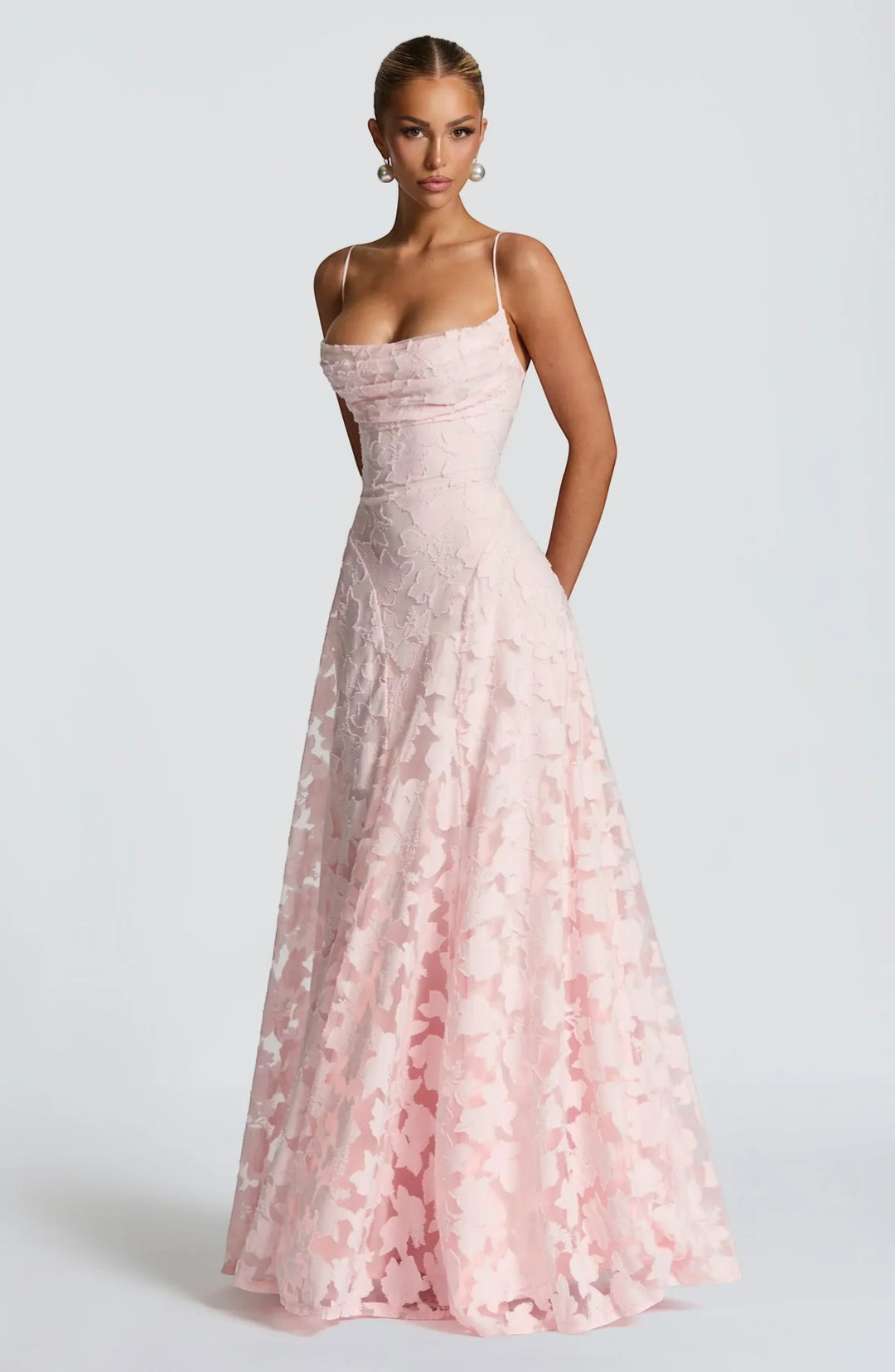 Vestito Maxi Donna con Schiena Scoperta e Lacci – Corsetto Aderente | Pizzo Testurizzato