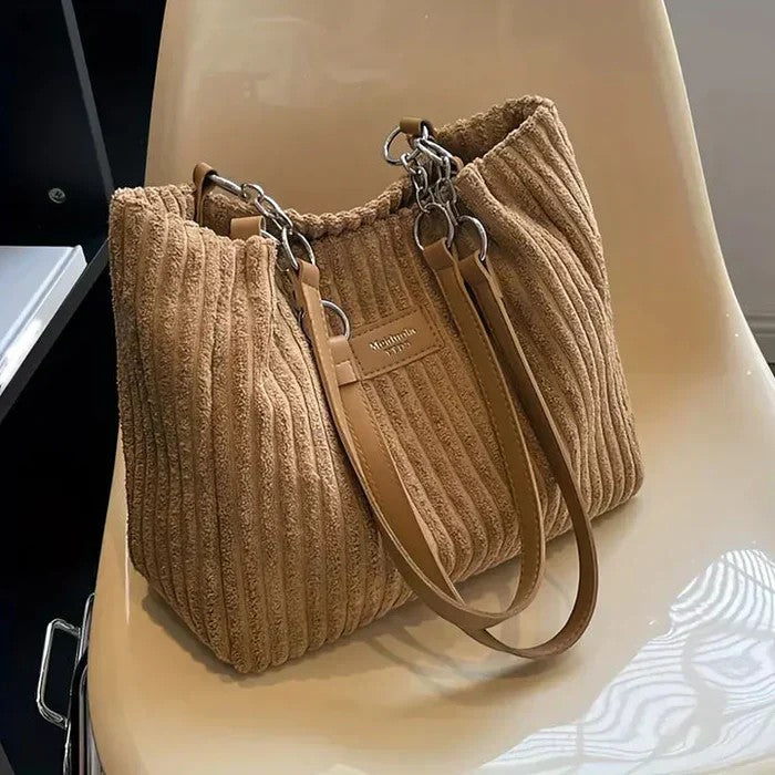 Borsa a spalla donna in velluto a coste – Grande capacità texture a coste