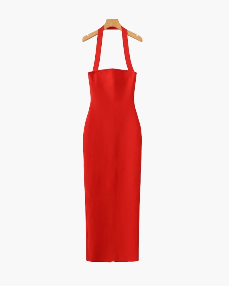 Maxikleid mit Neckholder für Damen aus elastischem Strick – Eleganter Bodycon-Schnitt